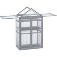 Outsunny 1.5x2.6ft Wood Cold Frame Greenhouse for Plants PC Board Grey