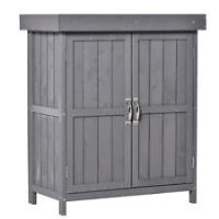 Outsunny Wooden Garden Shed Double Door Hinged Roof Tool Storage House Grey