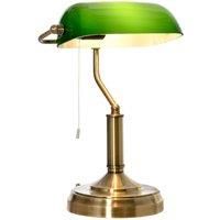 HOMCOM Banker/'s Table Lamp Desk Lamp with Antique Bronze Base, Green Glass Shade and Pull Rope Switch for Home Office, Living Room, Bedroom, Dining Room
