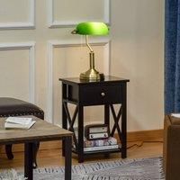 HOMCOM Banker/'s Table Lamp Desk Lamp with Antique Bronze Base, Green Glass Shade and Pull Rope Switch for Home Office, Living Room, Bedroom, Dining Room
