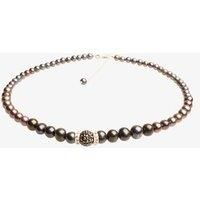 T H Baker Silver Black Simulated Pearl Cubic Zirconia Ball Necklace N11274