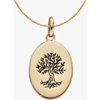 9ct Yellow Gold Oval Oxidised Tree of Life Necklace GP2280 GN141