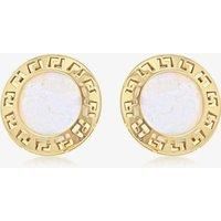 9ct Yellow Gold Mother of Pearl Grecian Key Disc Stud Earrings 1.59.0849