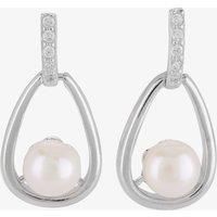 Sterling Silver Freshwater Pearl Open Teardrop Earrings EOW70096FW