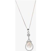 Silver Freshwater Pearl and Cubic Zirconia Teardrop Pendant PNW70093FW