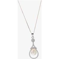 Silver Freshwater Pearl and Cubic Zirconia Teardrop Pendant PNW70093FW