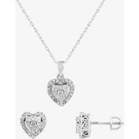 9ct White Gold Diamond Heart Pendant and Earrings Set THS24109-50