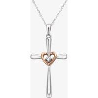 9ct Two Tone Gold 0.01ct Diamond Cross and Heart Pendant THP2214601