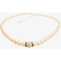 T H Baker Silver White Simulated Pearl Cubic Zirconia Ball Necklace N11271