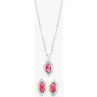 Silver Red Cubic Zirconia Marquise Pendant and Earrings Set SET14197