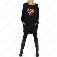 Oversized Leopard Print Heart Motif Top - Black