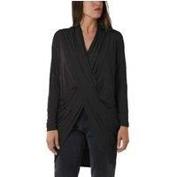 Asymmetric Draped Long Sleeve Top - Black