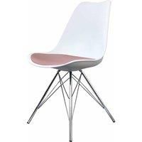 Fusion Living Soho Plastic Dining Chair With Chrome Metal Legs White & Blush Pink