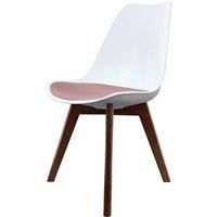 Fusion Living Soho Plastic Dining Chair With Squared Dark Wood Legs White & Blush Pink
