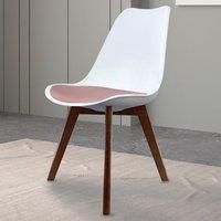 Fusion Living Soho Plastic Dining Chair With Squared Dark Wood Legs White & Blush Pink