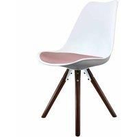 Fusion Living Soho Plastic Dining Chair With Pyramid Dark Wood Legs White & Blush Pink
