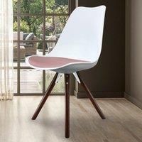 Fusion Living Soho Plastic Dining Chair With Pyramid Dark Wood Legs White & Blush Pink