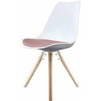 Fusion Living Soho Plastic Dining Chair With Pyramid Light Wood Legs White & Blush Pink