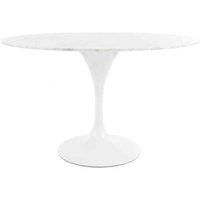 Fusion Living Marble Tulip Dining Table Set Six Chairs- Pu White