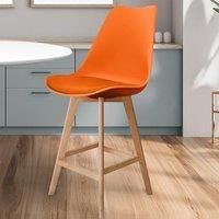 Fusion Living Soho Plastic Bar Stool With Light Wood Legs Orange
