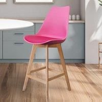 Fusion Living Soho Plastic Bar Stool With Light Wood Legs Bright Pink