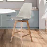 Fusion Living Soho Plastic Bar Stool With Light Wood Legs Light Grey