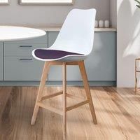Fusion Living Soho Plastic Bar Stool With Light Wood Legs White &aubergine