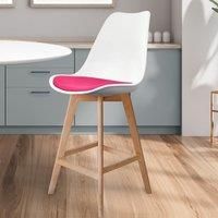 Fusion Living Soho Plastic Bar Stool With Light Wood Legs White & Bright Pink