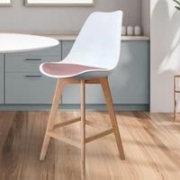 Fusion Living Soho Plastic Bar Stool With Light Wood Legs White & Blush Pink