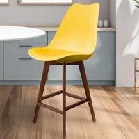 Fusion Living Soho Plastic Bar Stool With Dark Wood Legs Yellow, Yellow