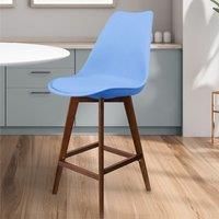 Fusion Living Soho Plastic Bar Stool With Dark Wood Legs Light Blue, Blue