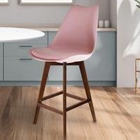 Fusion Living Soho Plastic Bar Stool With Dark Wood Legs Blush Pink, Pink