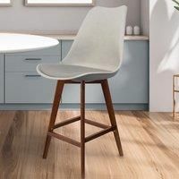 Fusion Living Soho Plastic Bar Stool With Dark Wood Legs Light Grey