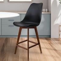 Fusion Living Soho Plastic Bar Stool With Dark Wood Legs Black, Black
