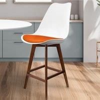Fusion Living Soho White and Orange Plastic Bar Stool with Dark Wood Legs