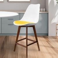 Fusion Living Soho Plastic Bar Stool With Dark Wood Legs White & Yellow