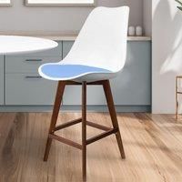 Fusion Living Soho Plastic Bar Stool With Dark Wood Legs White & Light Blue