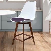 Fusion Living Soho Plastic Bar Stool With Dark Wood Legs White & Aubergine