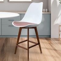 Fusion Living Soho Plastic Bar Stool With Dark Wood Legs White & Blush Pink