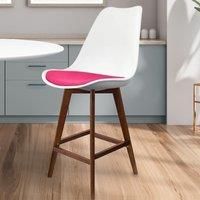 Fusion Living Soho Plastic Bar Stool With Dark Wood Legs White & Bright Pink, Pink