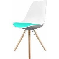 Fusion Living Soho Plastic Dining Chair With Pyramid Light Wood Legs White & Aqua