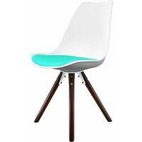 Fusion Living Soho Plastic Dining Chair With Pyramid Dark Wood Legs White & Aqua