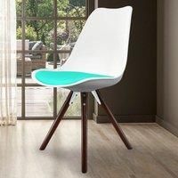 Fusion Living Soho Plastic Dining Chair With Pyramid Dark Wood Legs White & Aqua