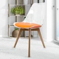 Fusion Living Soho Clear and Orange Plastic Dining Chair With Squared Light Wood Legs
