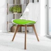 Fusion Living Soho Clear and Green Plastic Dining Chair With Squared Light Wood Legs