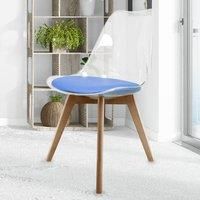 Fusion Living Soho Clear and Blue Plastic Dining Chair With Squared Light Wood Legs