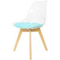 Fusion Living Soho Clear and Aqua Plastic Dining Chair With Squared Light Wood Legs