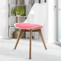 Fusion Living Soho Clear and Bright Pink Plastic Dining Chair With Squared Light Wood Legs