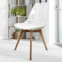 Fusion Living Soho Clear and White Plastic Dining Chair With Squared Light Wood Legs