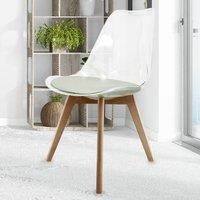 Fusion Living Soho Clear and Light Grey Plastic Dining Chair With Squared Light Wood Legs
